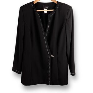 Virgo Women's 14 Longline Evening Blazer Jacket Black White Contrast Stitching